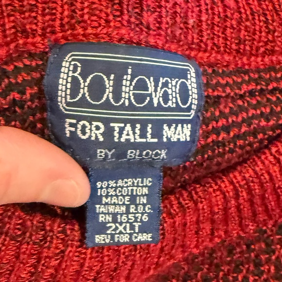 Boulevard Vtg Sweater mens 2XLT berry red crewneck Tall Man patterned knit comfy - Picture 8 of 8
